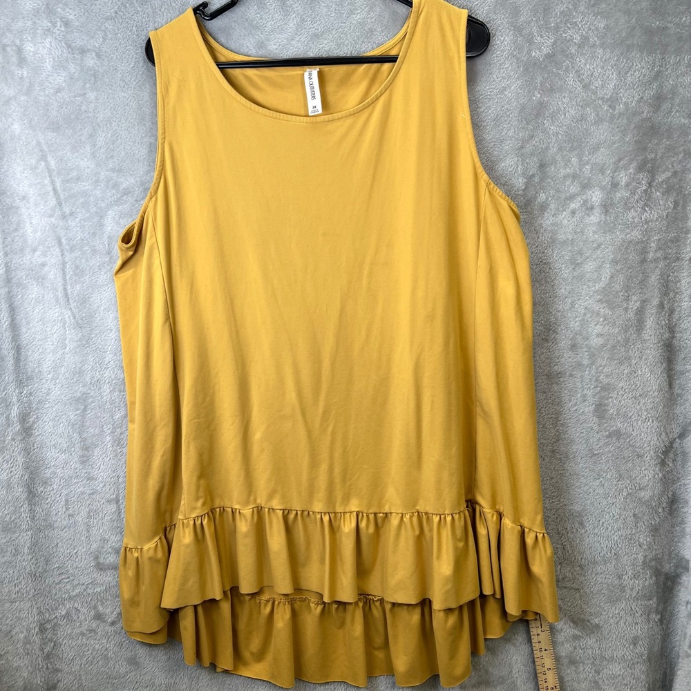 Zenana Outfitters 2X Mustard Yellow Tiered Ruffle Hem Tunic Boho Peplum Flowy